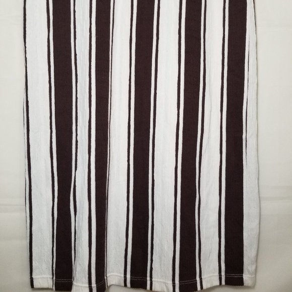 Zara Trafaluc textured knit midi shift dress brown ivory size L vertical stripes - Picture 4 of 7